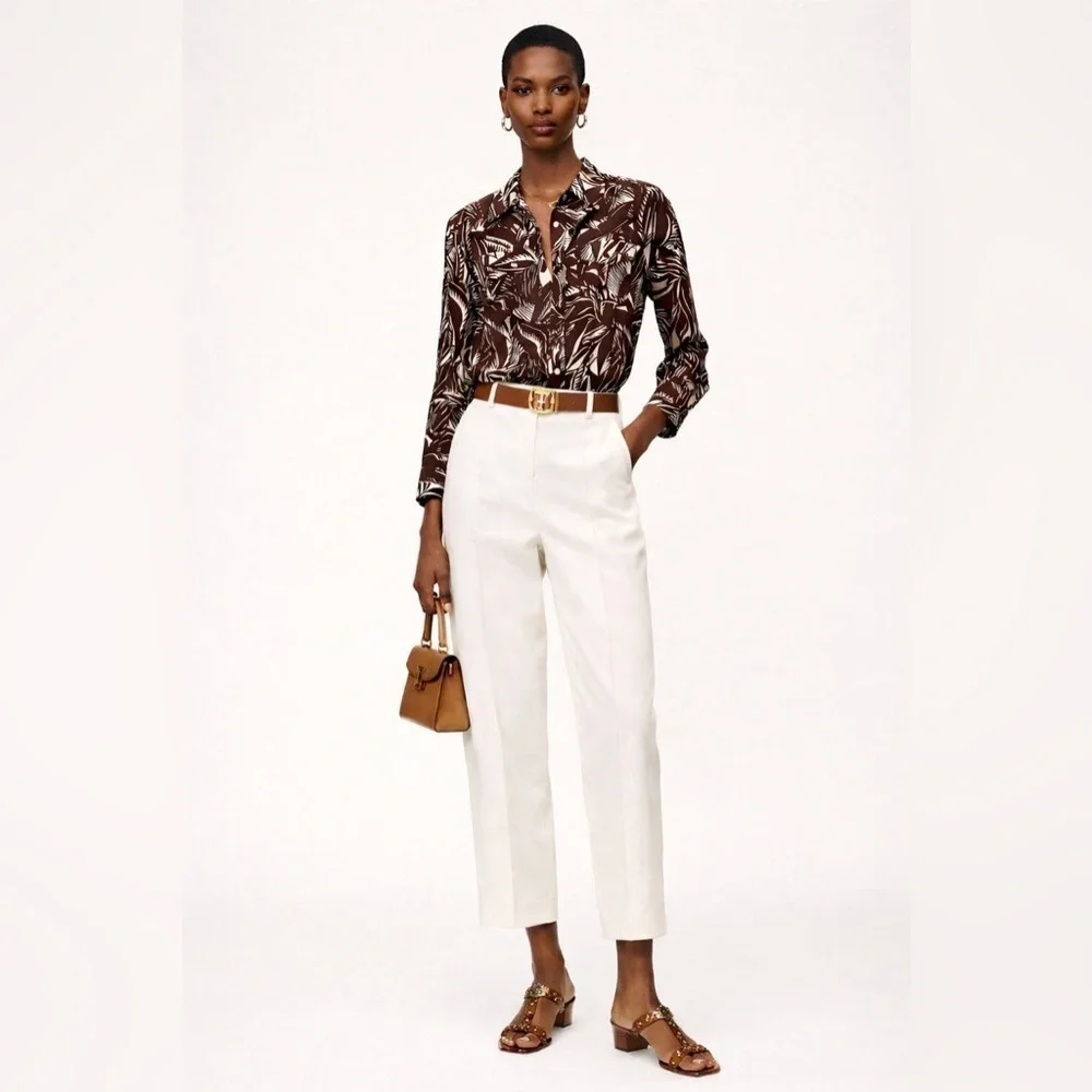 Tory Burch deep brown and white button front lightweight cotton shirt. 6